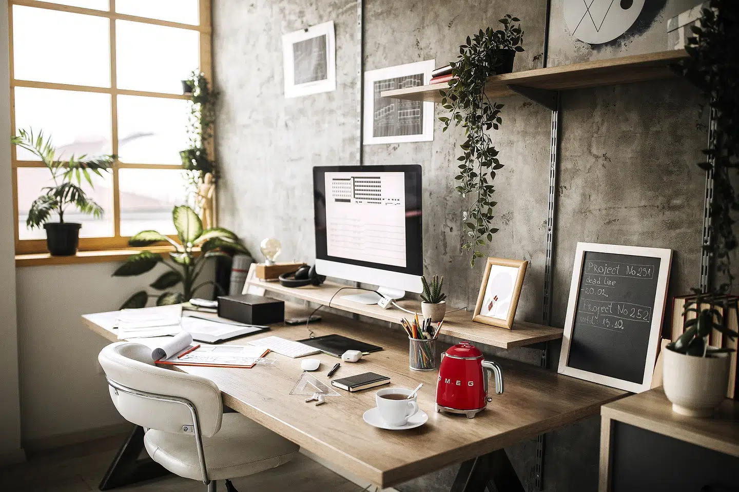 Greenery and Nature-Inspired Office Desk Décor